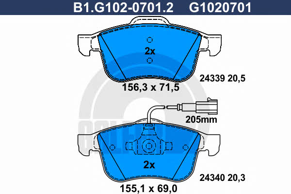 Galfer B1.G102-0701.2 Brake Pad Set, disc brake B1G10207012