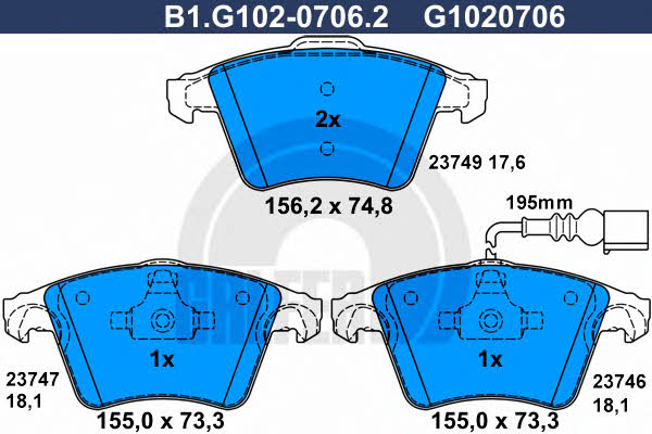 Galfer B1.G102-0706.2 Brake Pad Set, disc brake B1G10207062