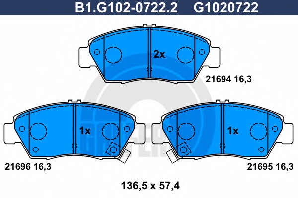 Galfer B1.G102-0722.2 Brake Pad Set, disc brake B1G10207222