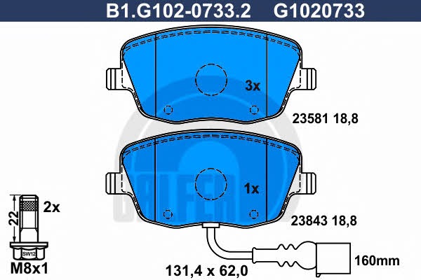 Galfer B1.G102-0733.2 Brake Pad Set, disc brake B1G10207332