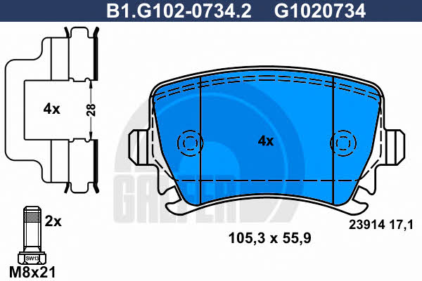 Galfer B1.G102-0734.2 Brake Pad Set, disc brake B1G10207342