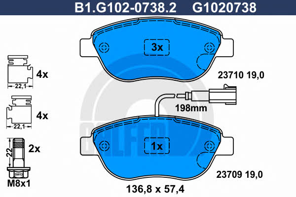 Galfer B1.G102-0738.2 Brake Pad Set, disc brake B1G10207382