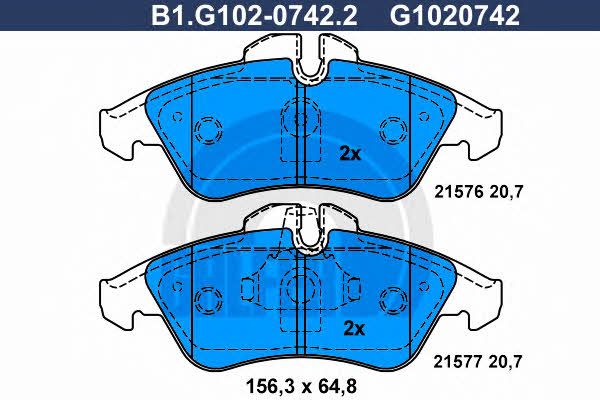 Galfer B1.G102-0742.2 Brake Pad Set, disc brake B1G10207422