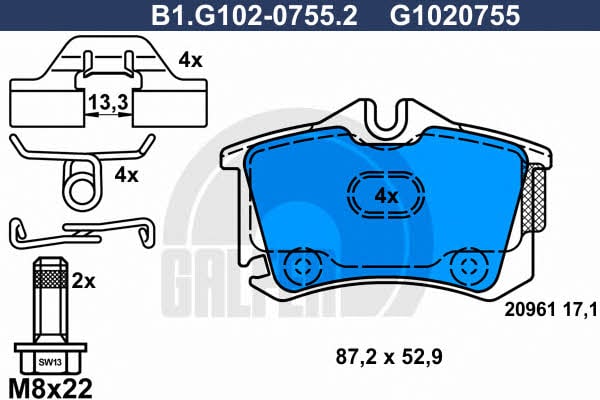 Galfer B1.G102-0755.2 Brake Pad Set, disc brake B1G10207552