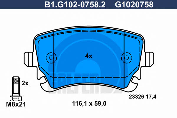 Galfer B1.G102-0758.2 Brake Pad Set, disc brake B1G10207582
