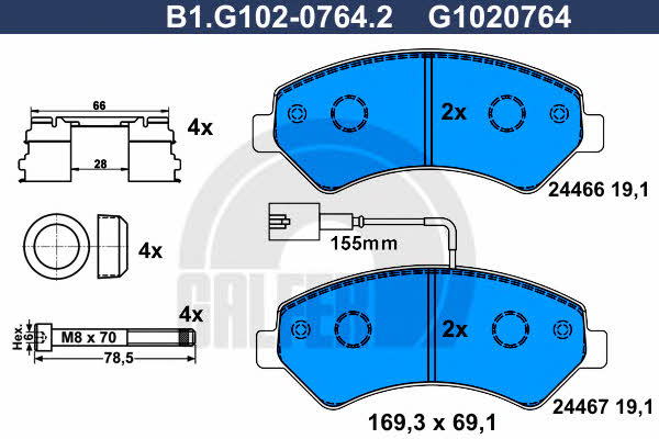 Galfer B1.G102-0764.2 Brake Pad Set, disc brake B1G10207642