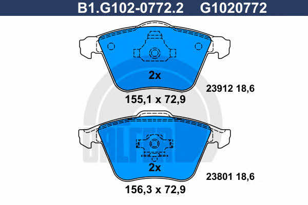 Galfer B1.G102-0772.2 Brake Pad Set, disc brake B1G10207722