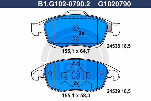 Galfer B1.G102-0790.2 Brake Pad Set, disc brake B1G10207902