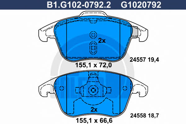 Galfer B1.G102-0792.2 Brake Pad Set, disc brake B1G10207922