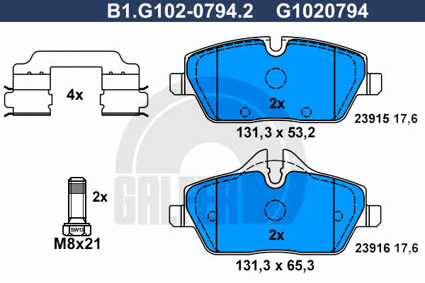 Galfer B1.G102-0794.2 Brake Pad Set, disc brake B1G10207942