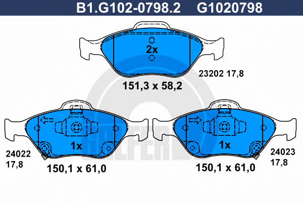 Galfer B1.G102-0798.2 Brake Pad Set, disc brake B1G10207982