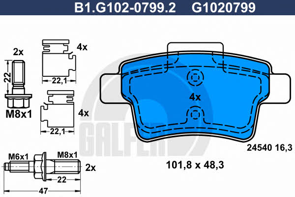 Galfer B1.G102-0799.2 Brake Pad Set, disc brake B1G10207992