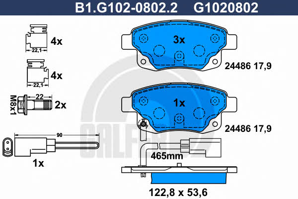 Galfer B1.G102-0802.2 Brake Pad Set, disc brake B1G10208022