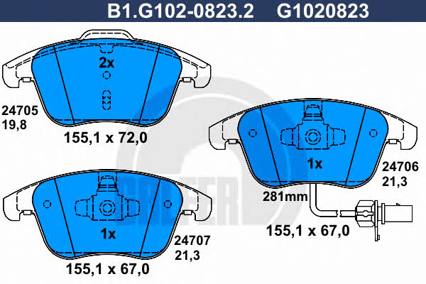 Galfer B1.G102-0823.2 Brake Pad Set, disc brake B1G10208232