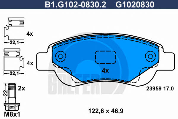 Galfer B1.G102-0830.2 Brake Pad Set, disc brake B1G10208302