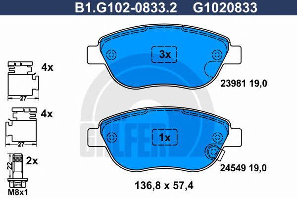 Galfer B1.G102-0833.2 Brake Pad Set, disc brake B1G10208332