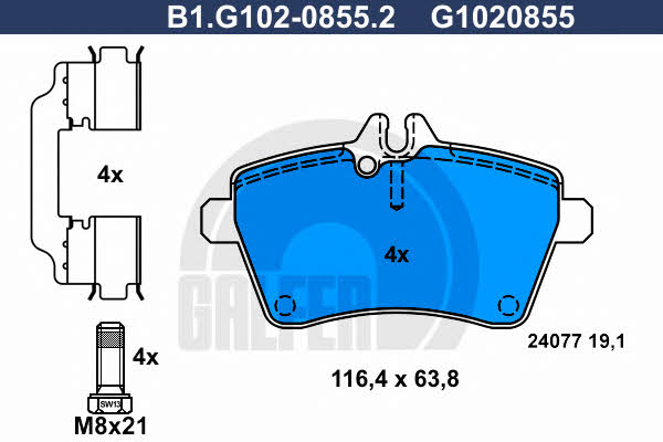 Galfer B1.G102-0855.2 Brake Pad Set, disc brake B1G10208552