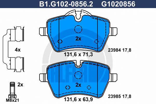 Galfer B1.G102-0856.2 Brake Pad Set, disc brake B1G10208562