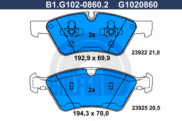 Galfer B1.G102-0860.2 Brake Pad Set, disc brake B1G10208602