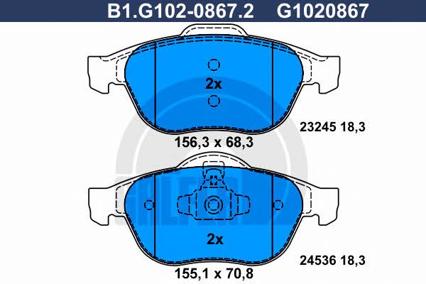 Galfer B1.G102-0867.2 Brake Pad Set, disc brake B1G10208672