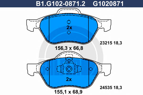 Galfer B1.G102-0871.2 Brake Pad Set, disc brake B1G10208712