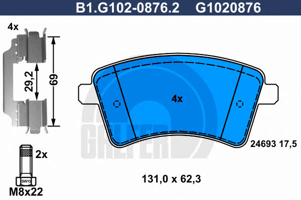 Galfer B1.G102-0876.2 Brake Pad Set, disc brake B1G10208762