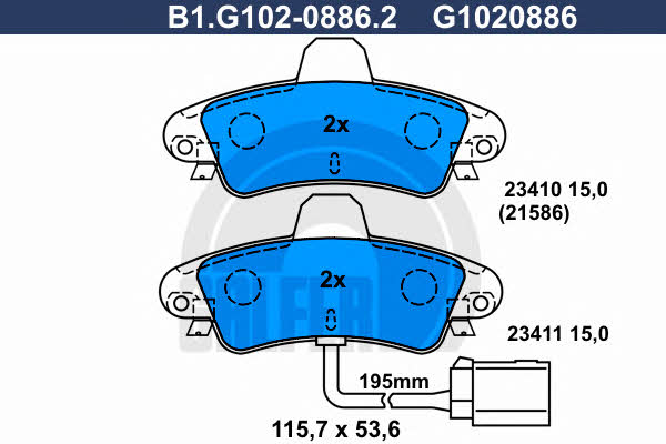 Galfer B1.G102-0886.2 Brake Pad Set, disc brake B1G10208862