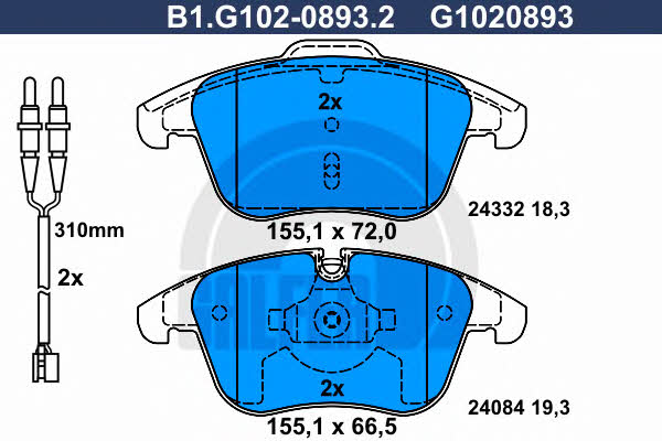 Galfer B1.G102-0893.2 Brake Pad Set, disc brake B1G10208932