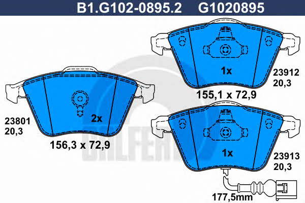 Galfer B1.G102-0895.2 Brake Pad Set, disc brake B1G10208952