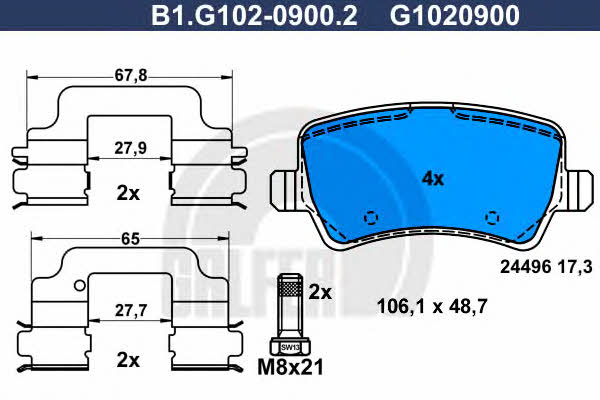 Galfer B1.G102-0900.2 Brake Pad Set, disc brake B1G10209002