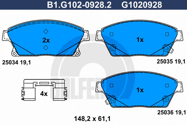 Galfer B1.G102-0928.2 Brake Pad Set, disc brake B1G10209282