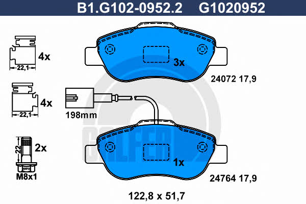 Galfer B1.G102-0952.2 Brake Pad Set, disc brake B1G10209522