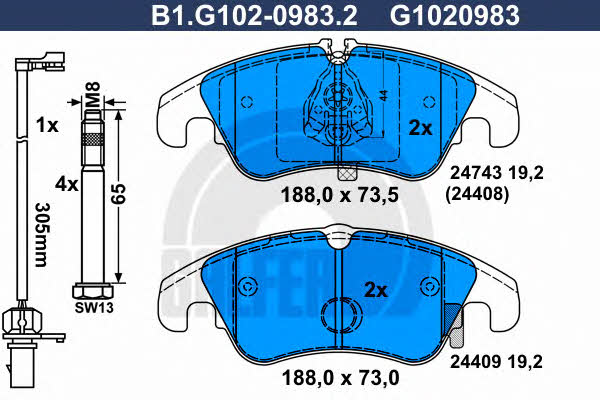 Galfer B1.G102-0983.2 Brake Pad Set, disc brake B1G10209832