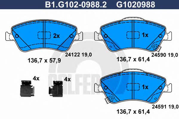 Galfer B1.G102-0988.2 Brake Pad Set, disc brake B1G10209882