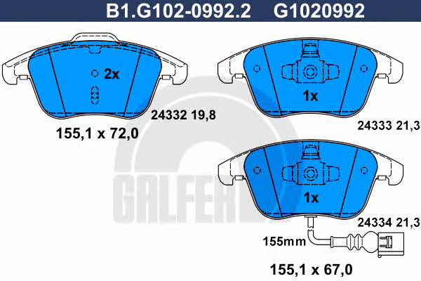 Galfer B1.G102-0992.2 Brake Pad Set, disc brake B1G10209922
