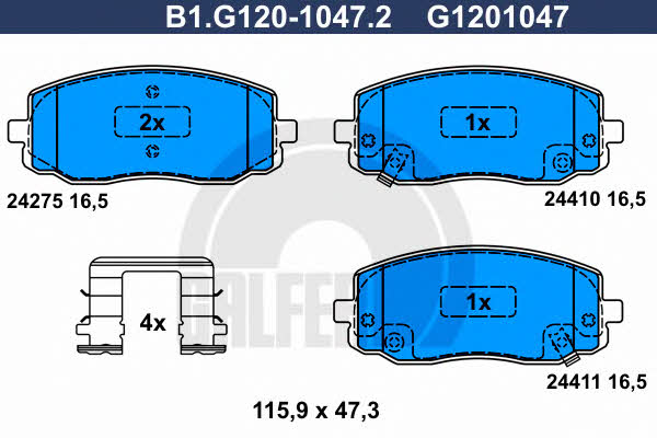 Galfer B1.G120-1047.2 Brake Pad Set, disc brake B1G12010472