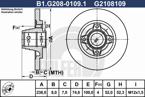 Galfer B1.G208-0109.1 Rear brake disc, non-ventilated B1G20801091