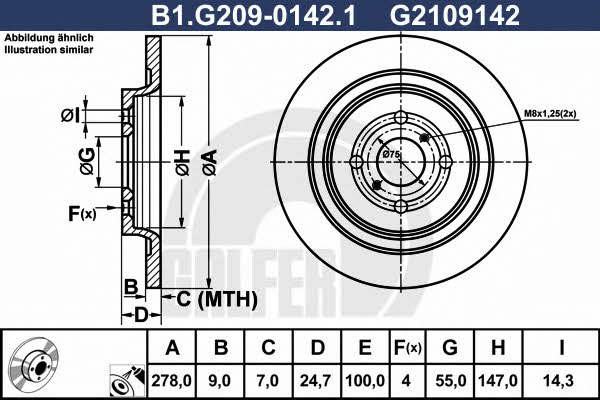 Galfer B1.G209-0142.1 Rear brake disc, non-ventilated B1G20901421