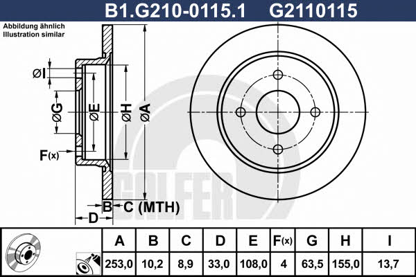Galfer B1.G210-0115.1 Rear brake disc, non-ventilated B1G21001151