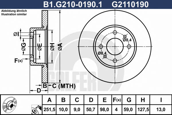 Galfer B1.G210-0190.1 Rear brake disc, non-ventilated B1G21001901