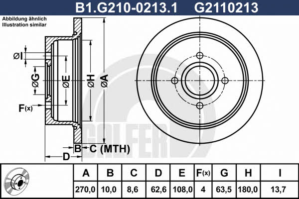 Galfer B1.G210-0213.1 Rear brake disc, non-ventilated B1G21002131