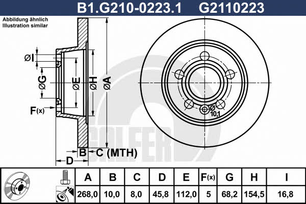 Galfer B1.G210-0223.1 Rear brake disc, non-ventilated B1G21002231