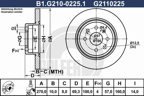 Galfer B1.G210-0225.1 Rear brake disc, non-ventilated B1G21002251