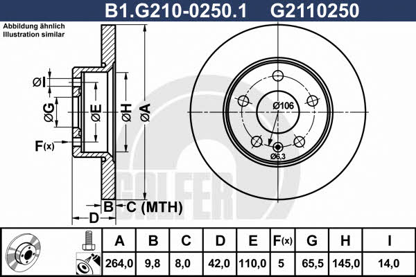 Galfer B1.G210-0250.1 Rear brake disc, non-ventilated B1G21002501
