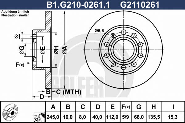 Galfer B1.G210-0261.1 Rear brake disc, non-ventilated B1G21002611