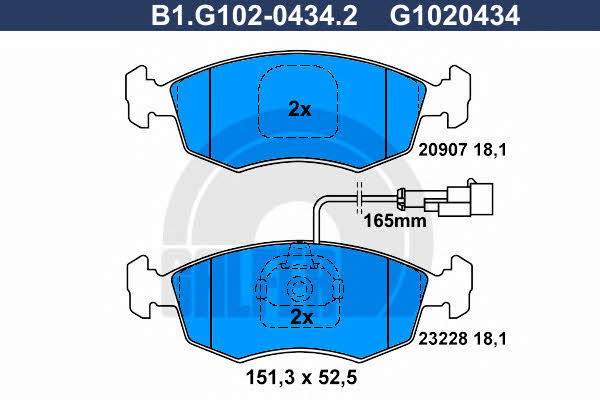 Galfer B1.G102-0434.2 Brake Pad Set, disc brake B1G10204342
