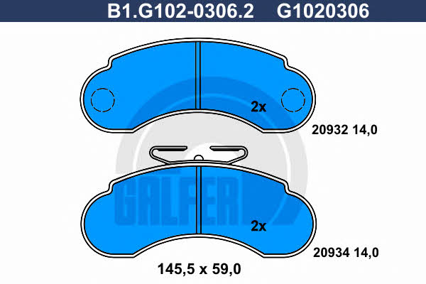 Galfer B1.G102-0306.2 Brake Pad Set, disc brake B1G10203062