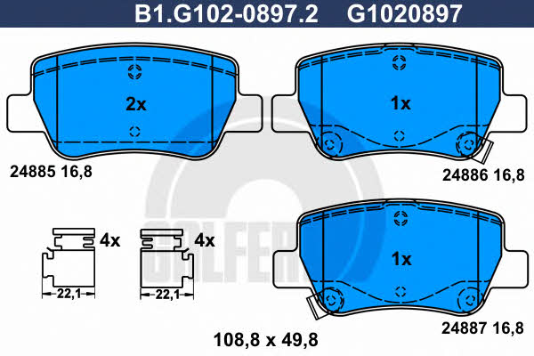Galfer B1.G102-0897.2 Brake Pad Set, disc brake B1G10208972