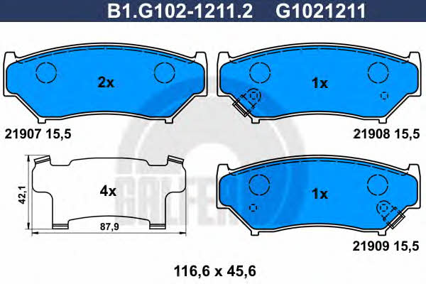 Galfer B1.G102-1211.2 Brake Pad Set, disc brake B1G10212112