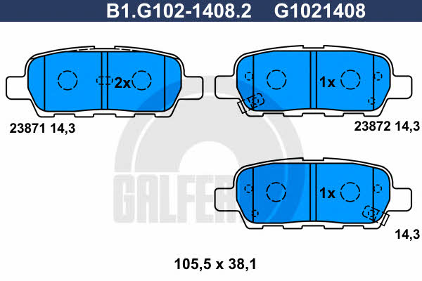 Galfer B1.G102-1408.2 Brake Pad Set, disc brake B1G10214082
